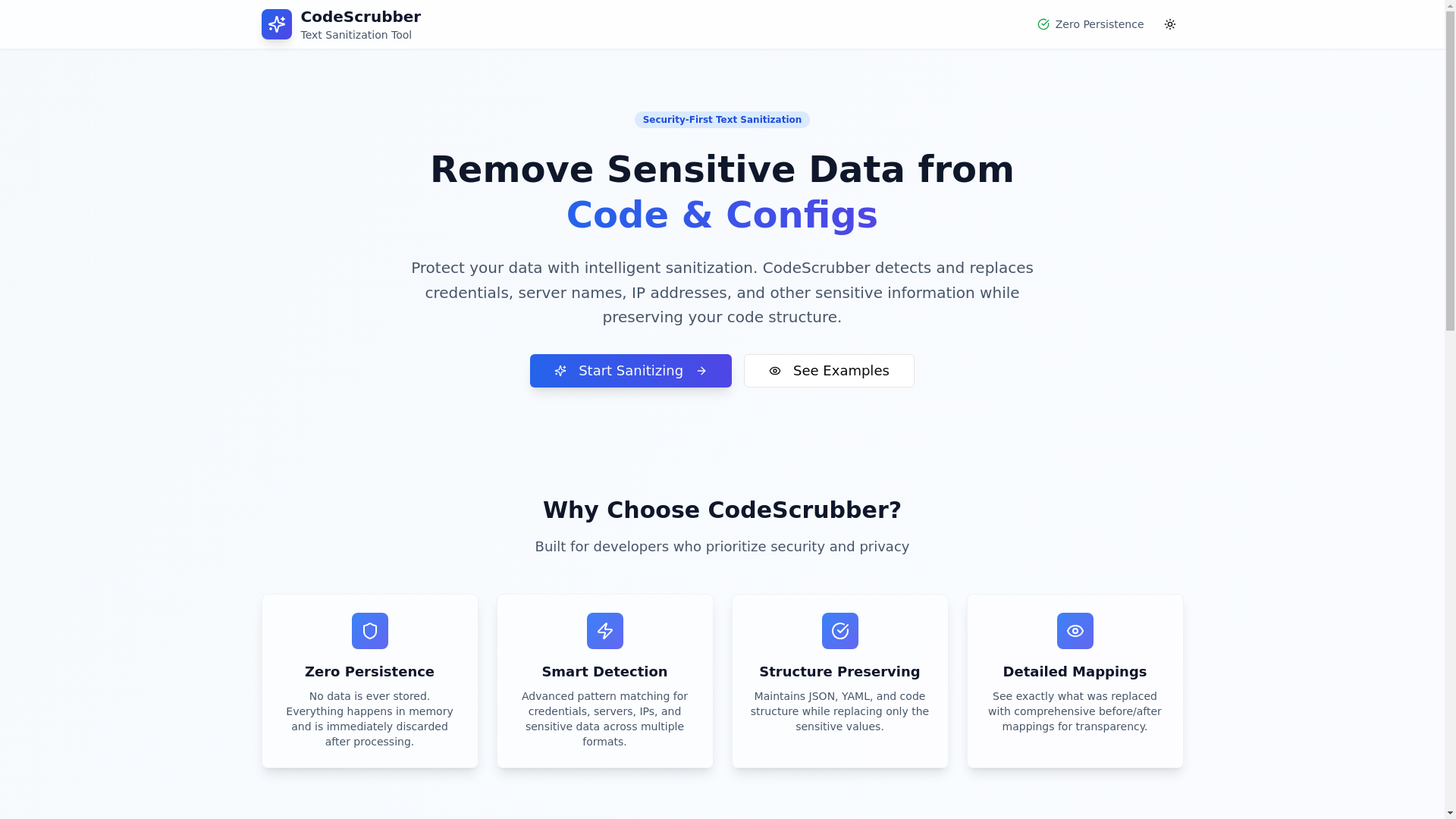 website screenshot of https://codescrubber.me/