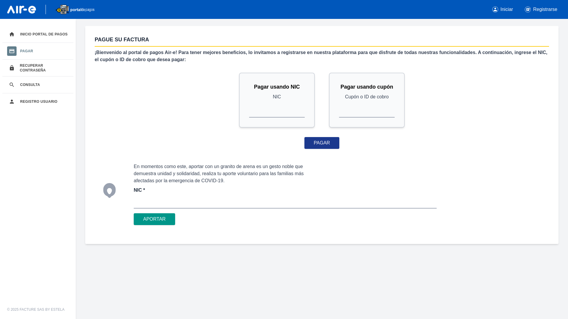 website screenshot of https://caribesolair-efactures.com/pagos