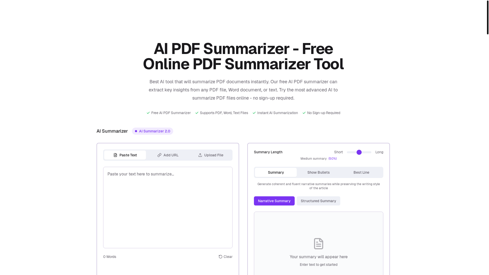 website screenshot of https://aipdfsummarizer.online/