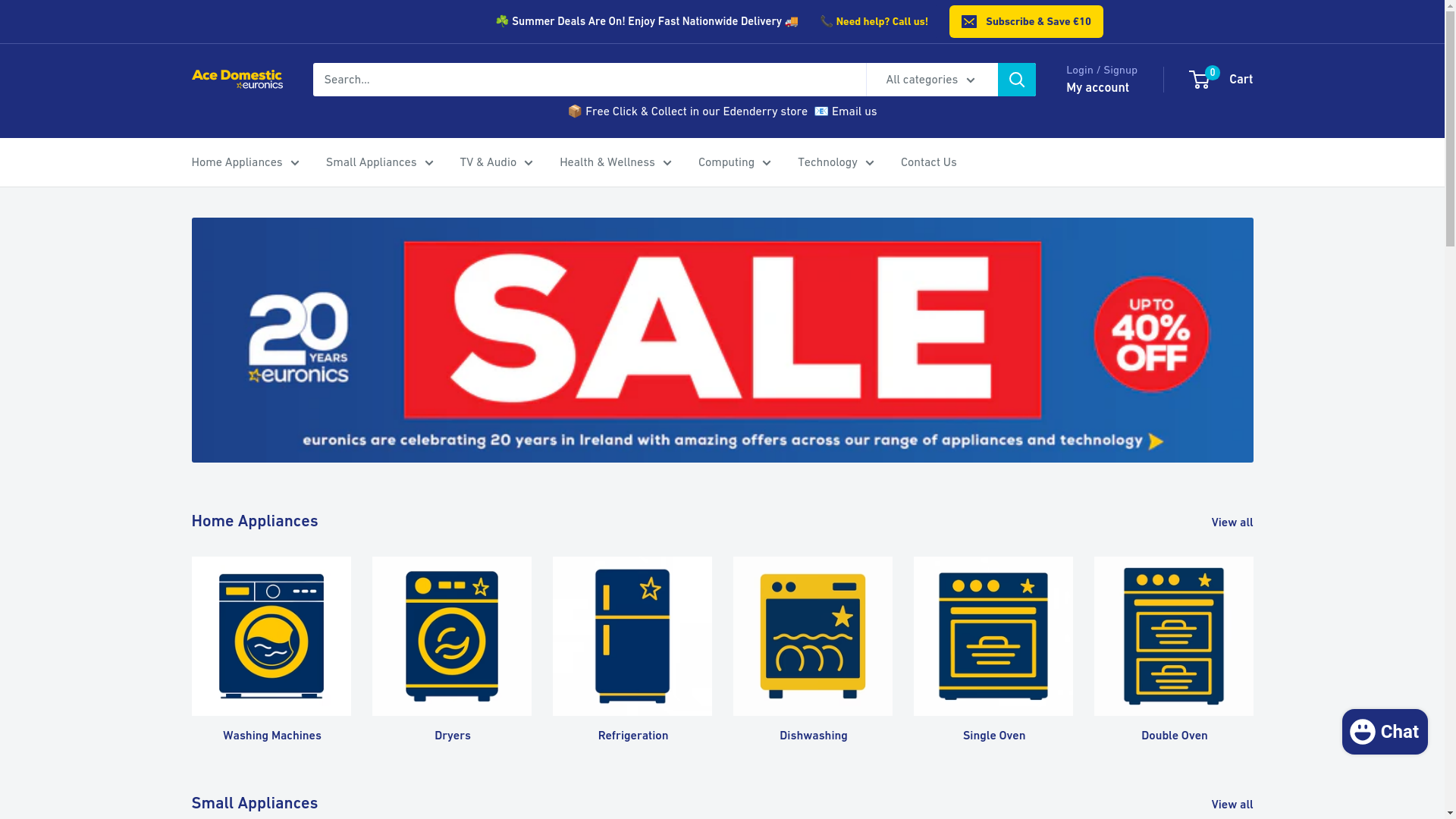 website screenshot of https://aceappliances.ie/