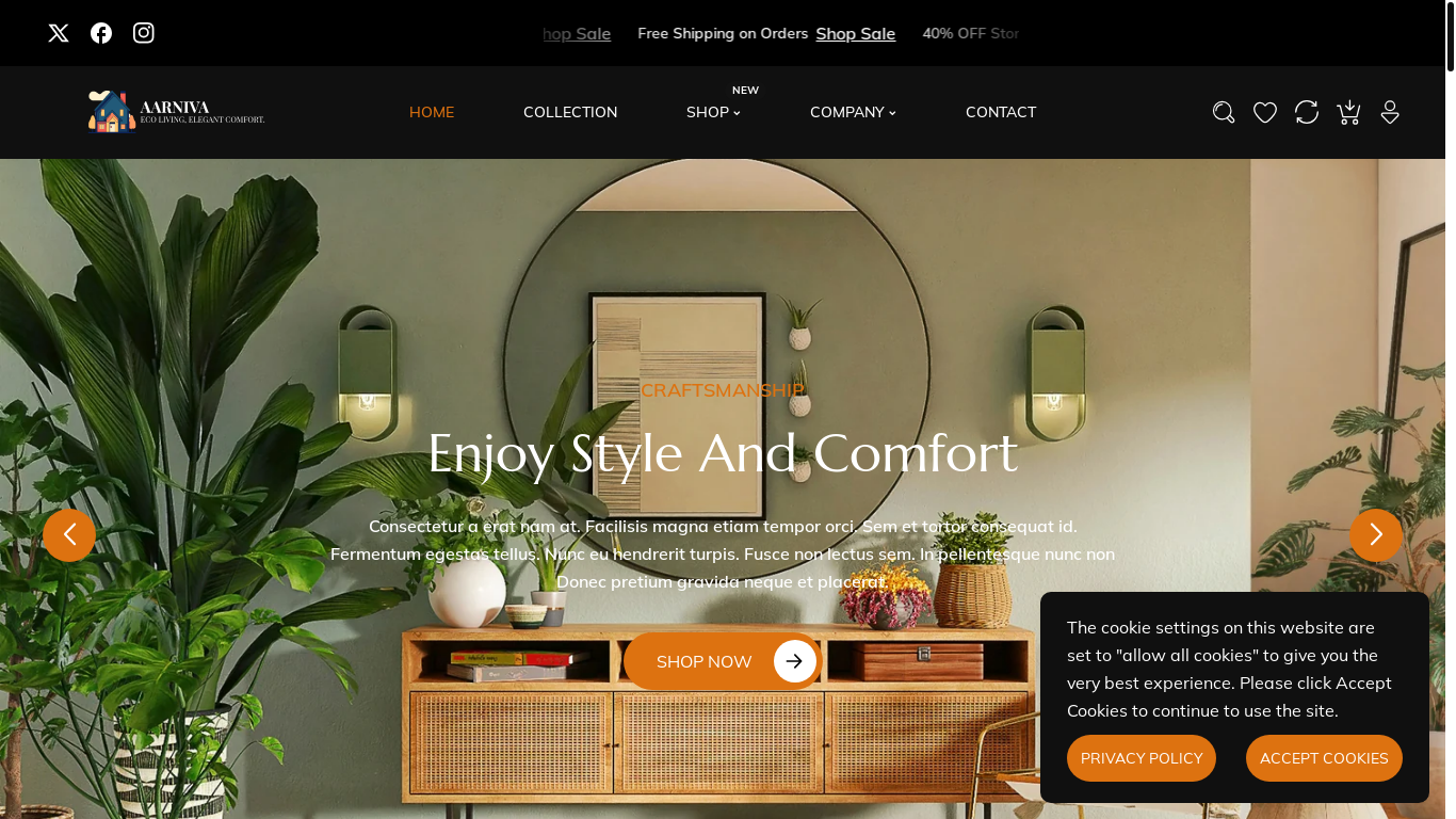 website screenshot of https://aarniva.com/