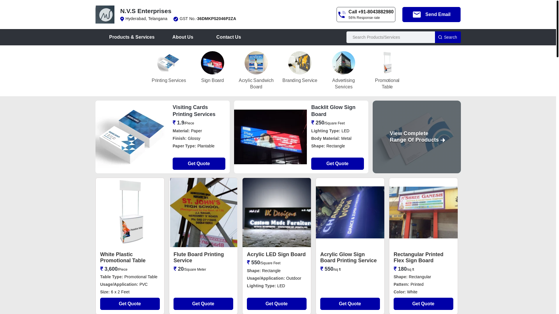 website screenshot of https://nvsenterprises.co.in/