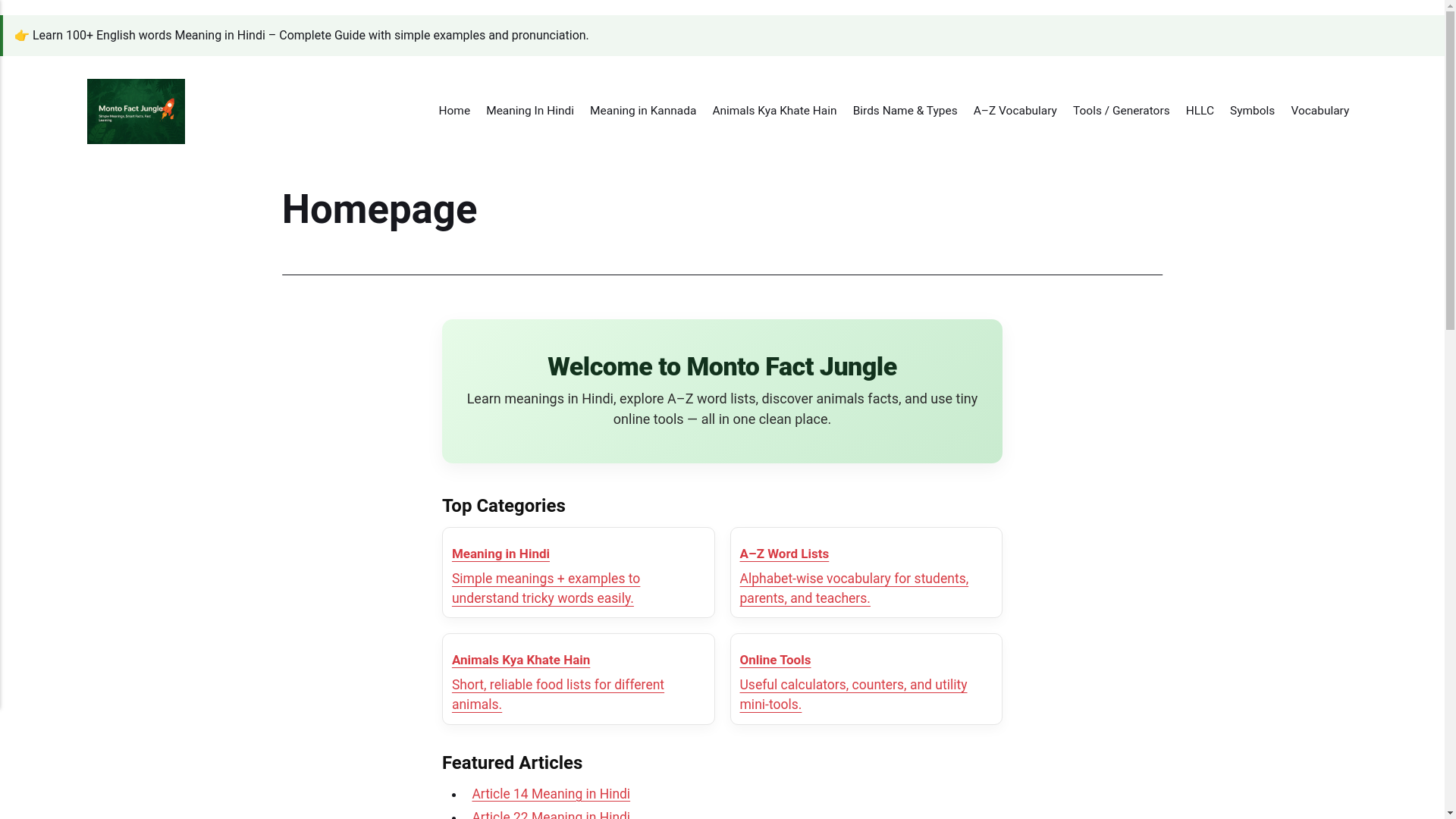 website screenshot of https://montofactjungle.com/