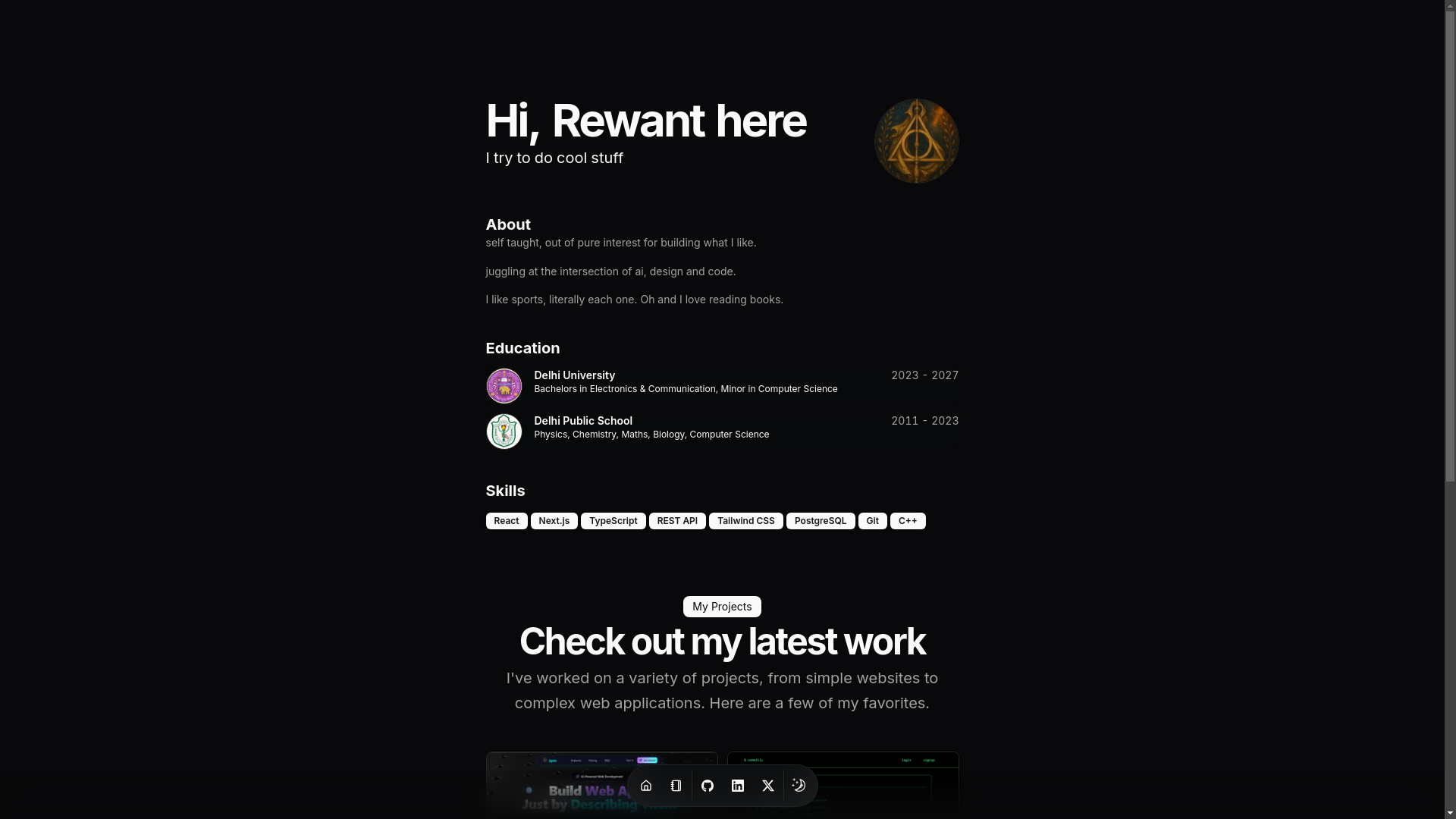 website screenshot of https://rewant.dev/