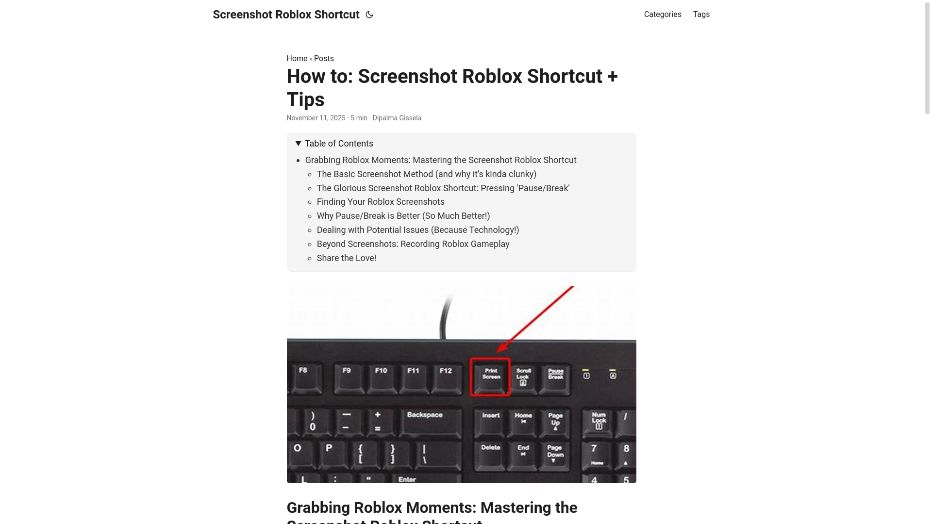 website screenshot of https://screenshot-roblox-shortcut.pages.dev/