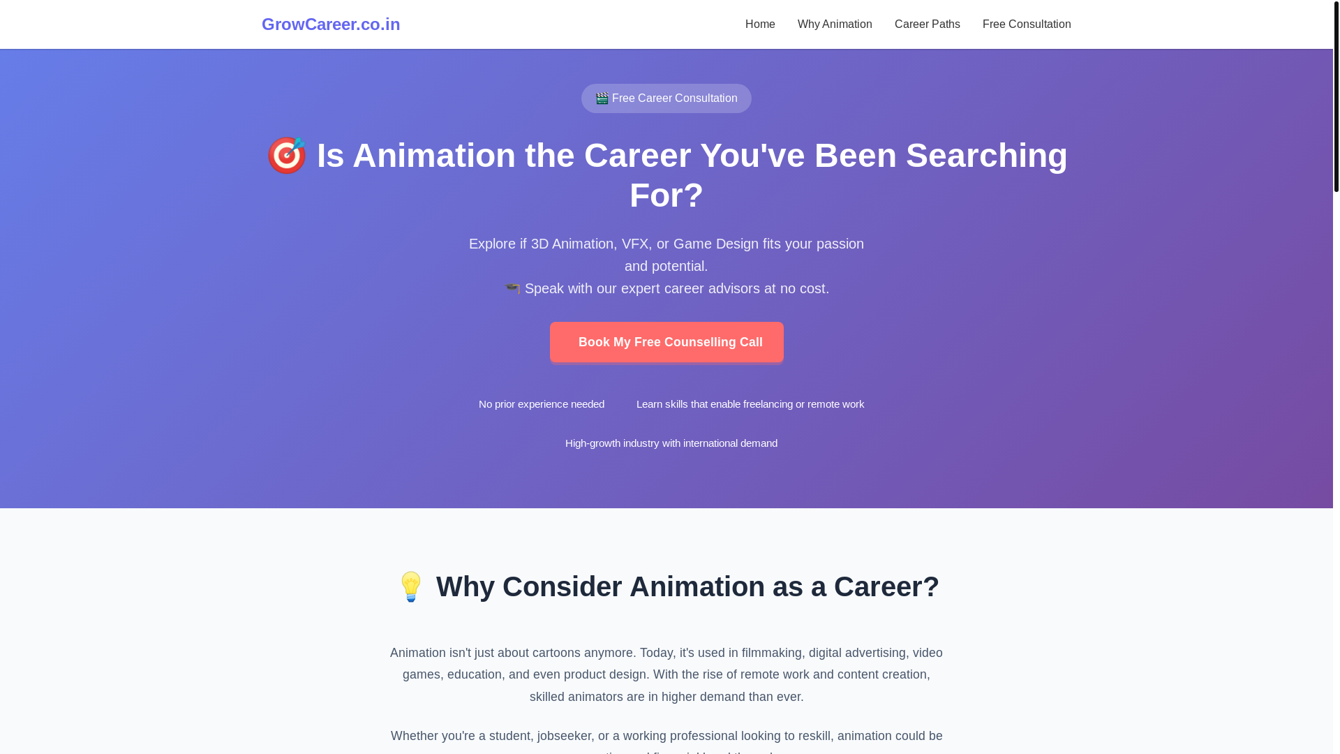 website screenshot of https://growcareer.co.in/