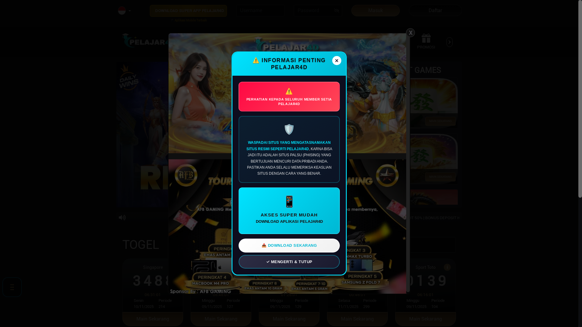 website screenshot of https://pelajar4dcuan.net/