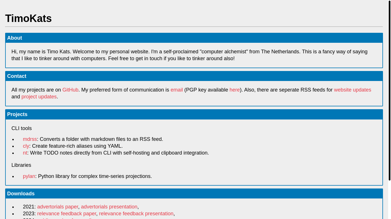 website screenshot of https://timokats.xyz/