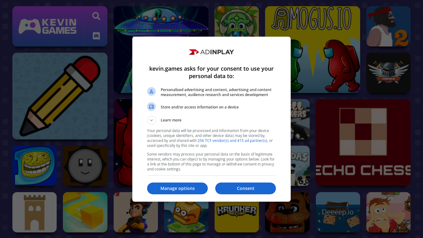 website screenshot of https://kevin.games/