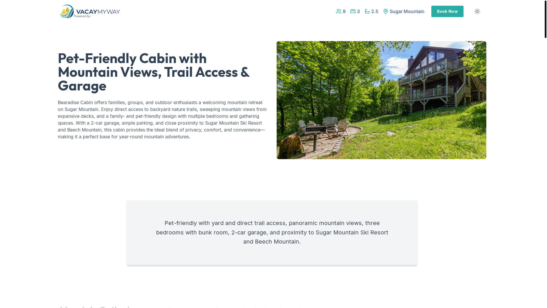 website screenshot of https://peacefulsugar.vacations/