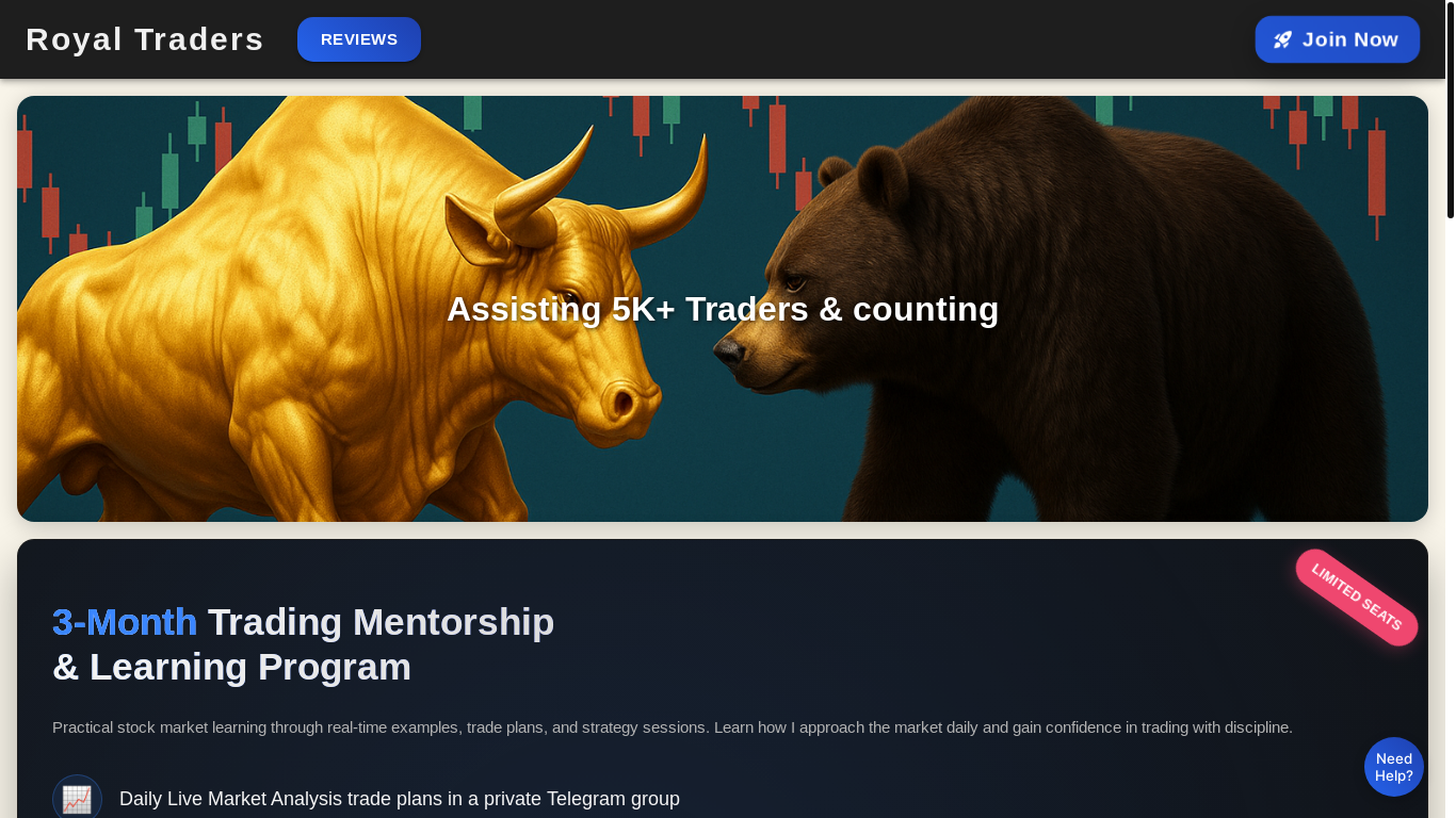 website screenshot of https://royaltradercherry.in/