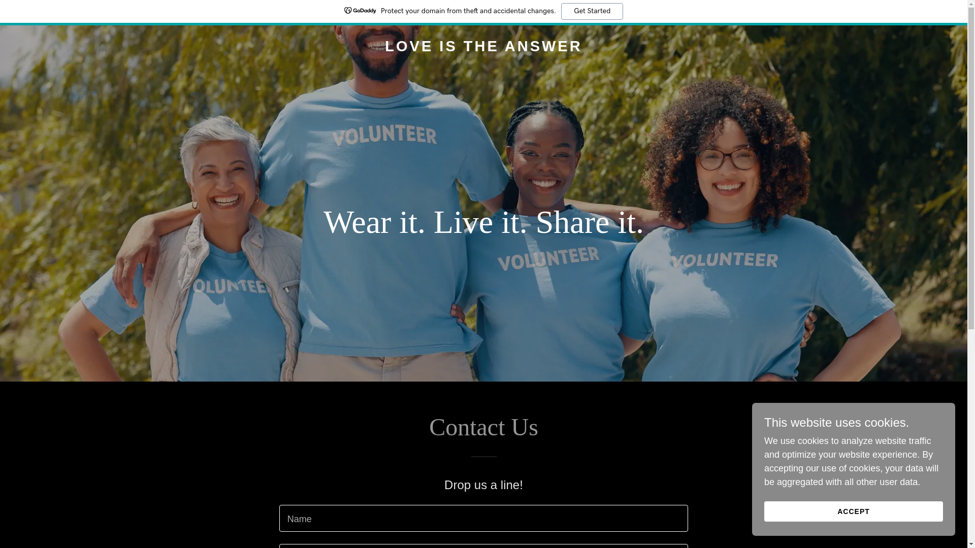 website screenshot of https://loveistheanswer-wearitliveitshareit.com/