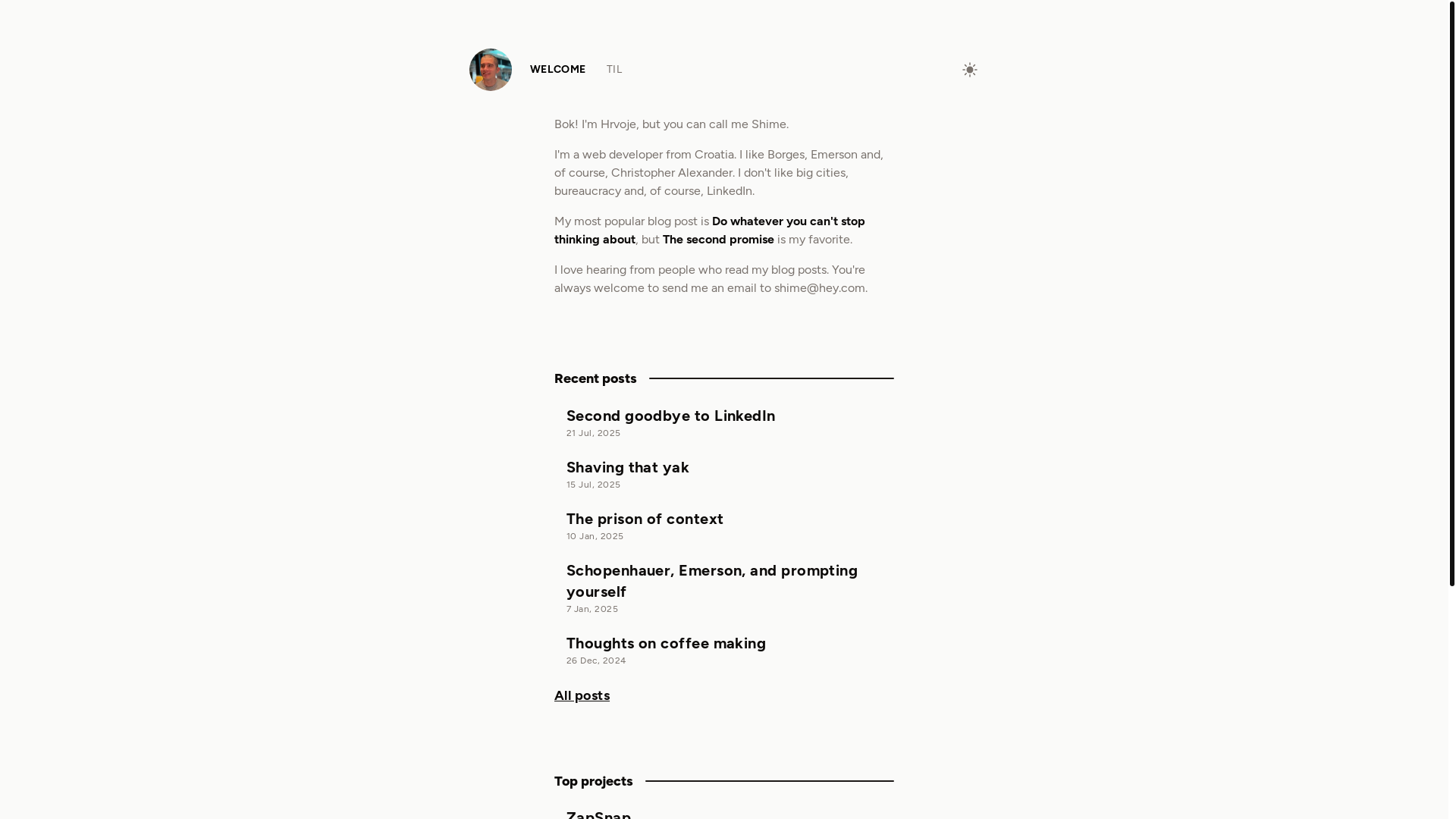website screenshot of https://shime.sh/