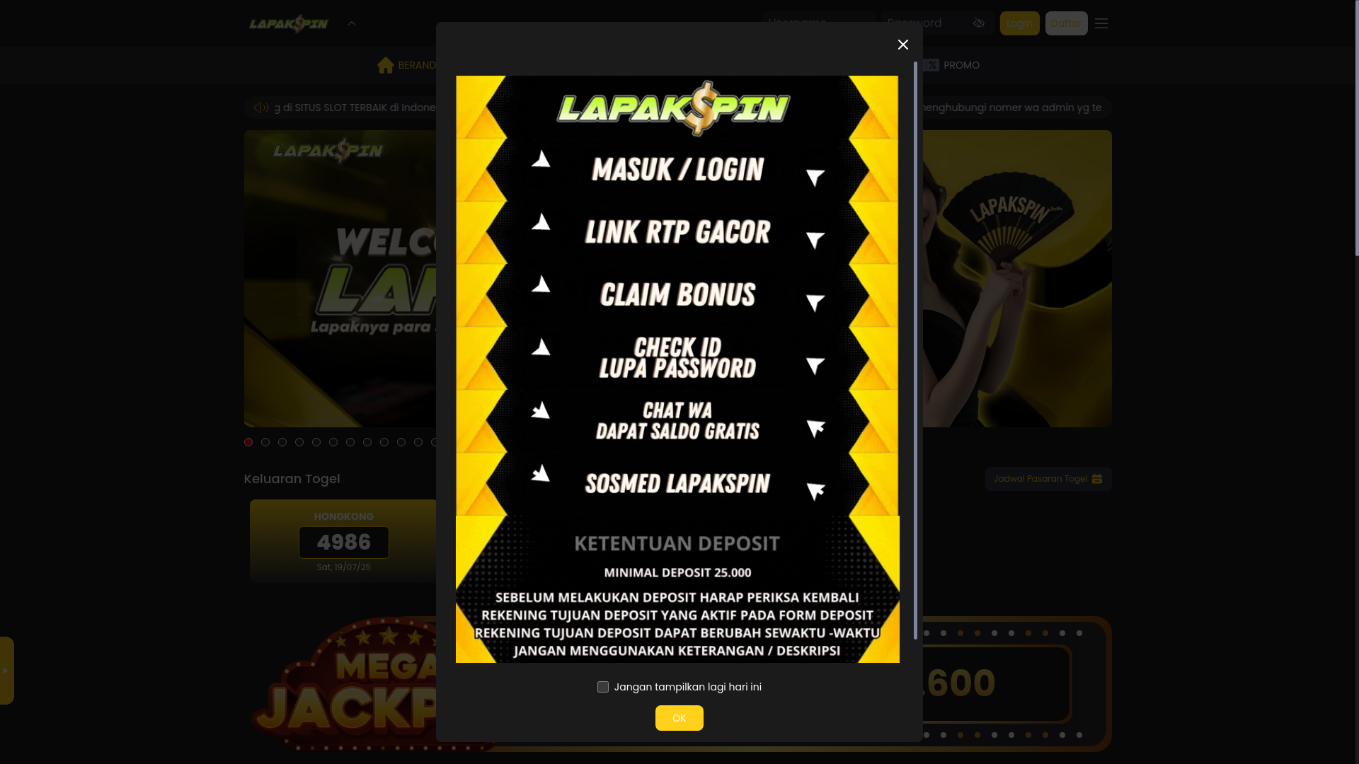website screenshot of https://lapakspiingo.today/