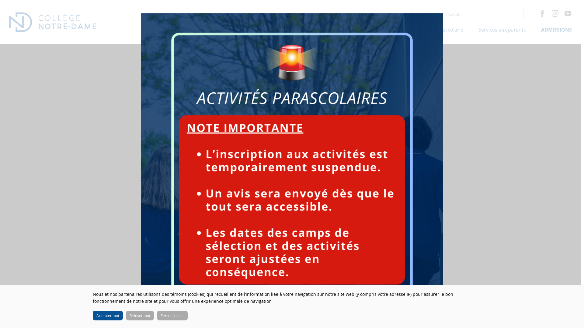website screenshot of https://collegenotredame.com/