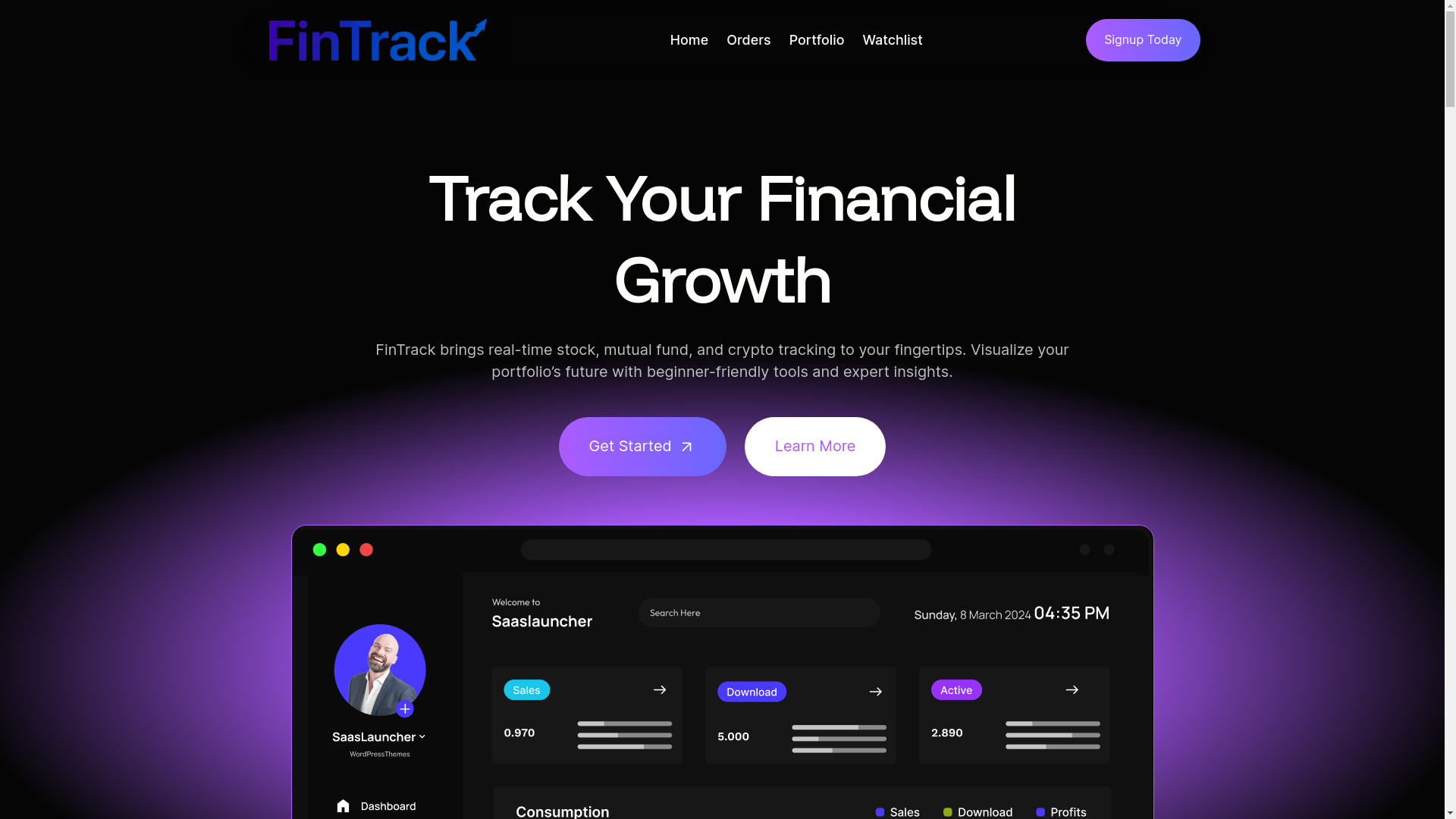website screenshot of https://fintrack.blog/