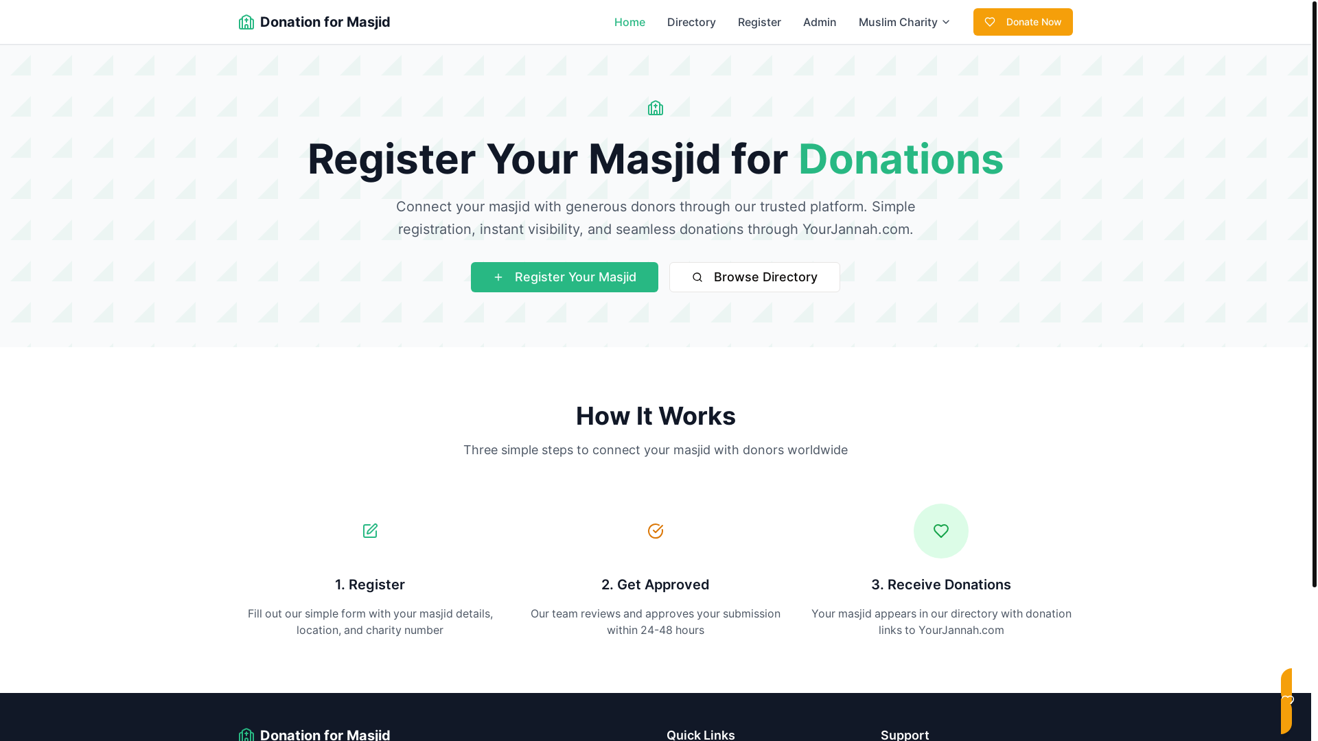 website screenshot of https://donationformasjid.com/