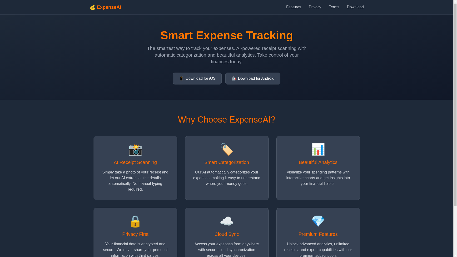 website screenshot of https://expensetrackerai.com/