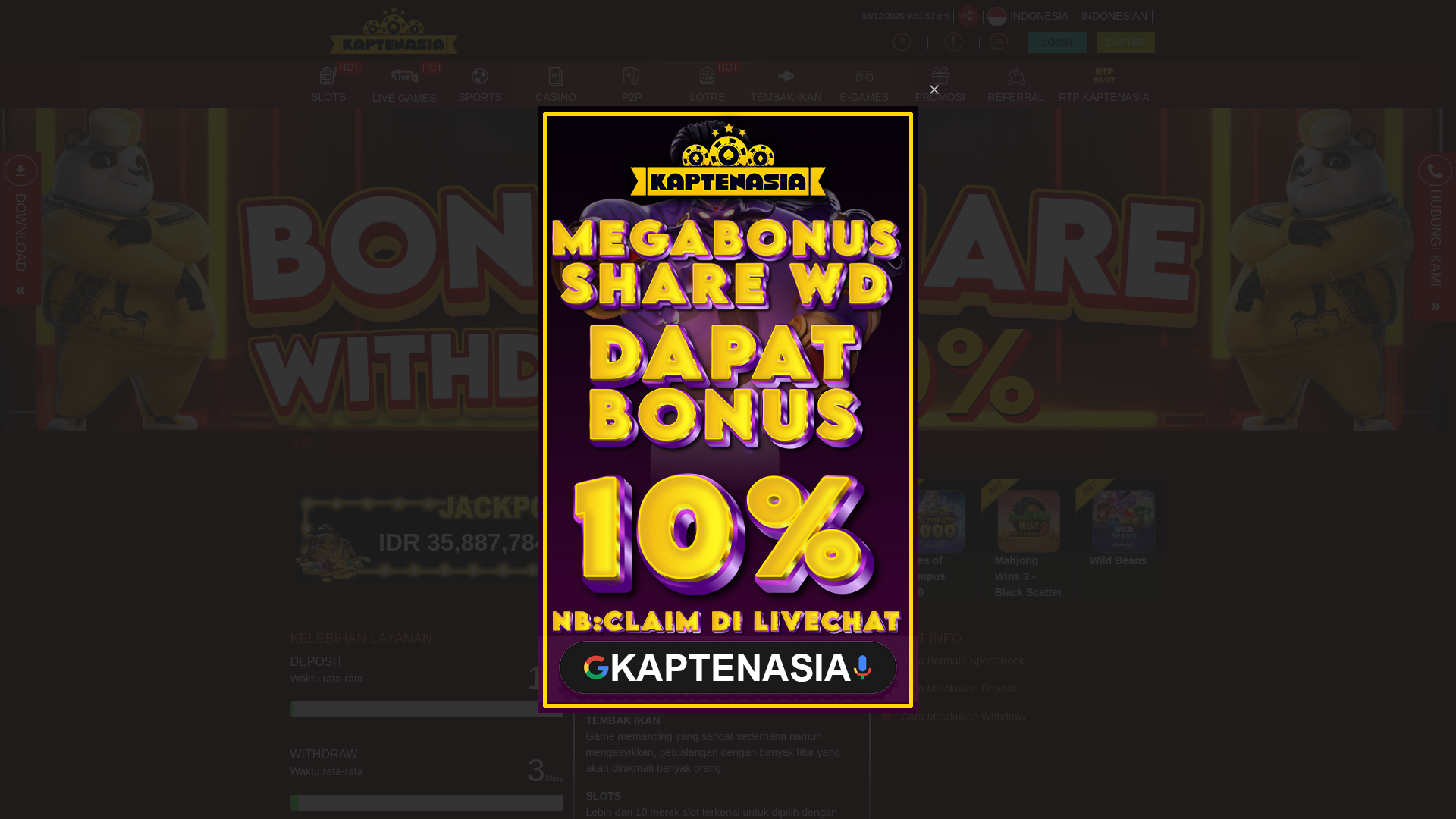 website screenshot of https://kaptenasiaboost.skin/