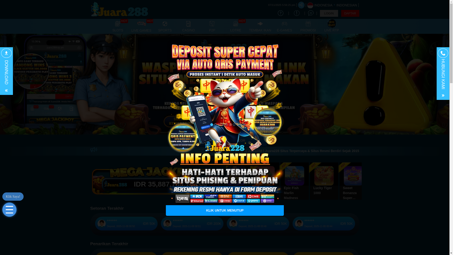 website screenshot of https://juara288.site/