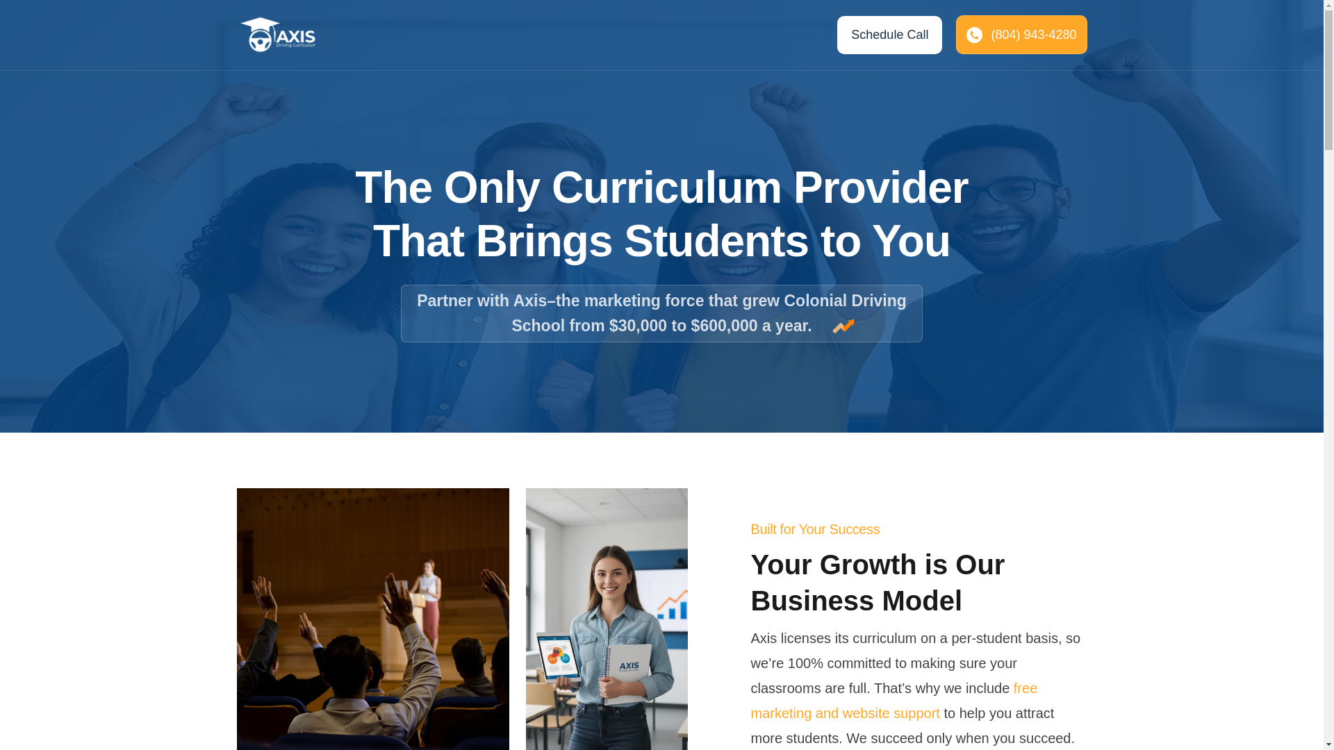 website screenshot of https://axisdrivingcurriculum.com/