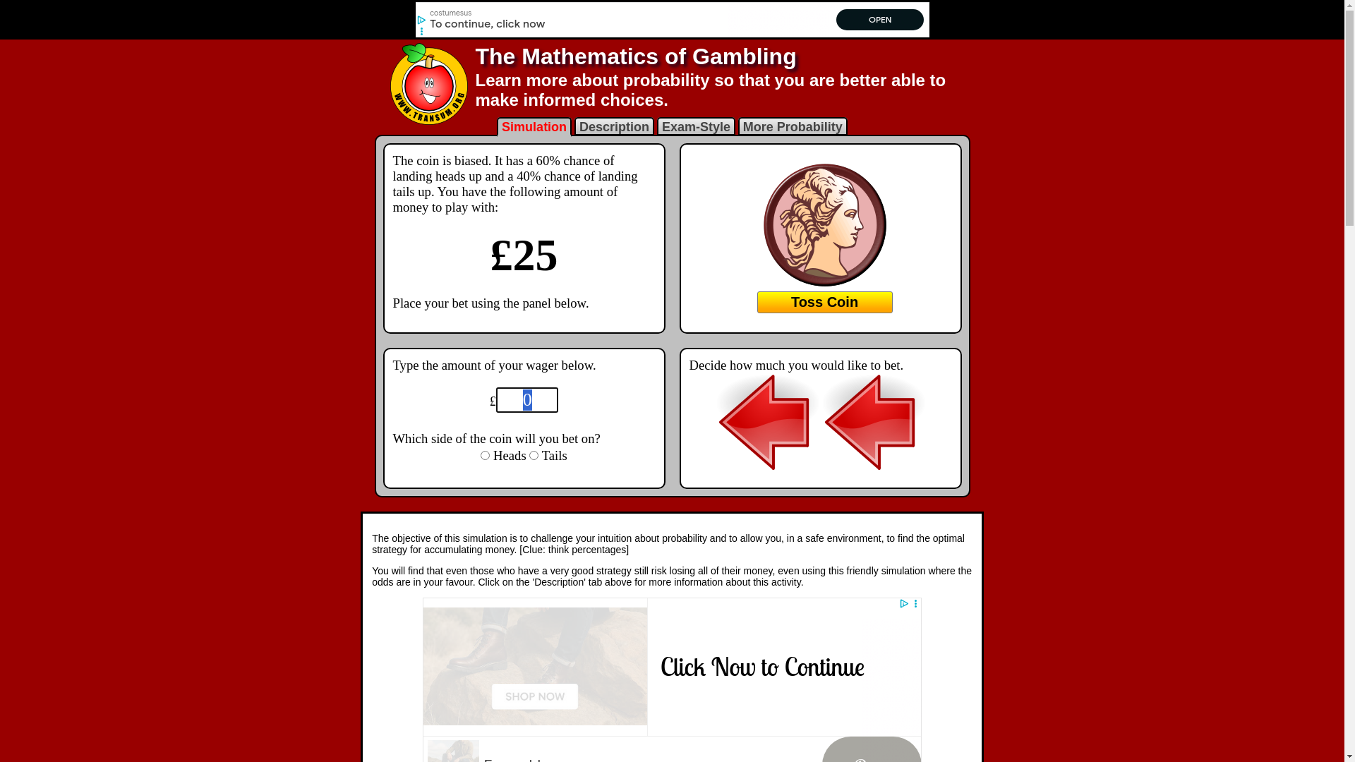 website screenshot of https://www.transum.org/Maths/Activity/Probability/Gambling.asp