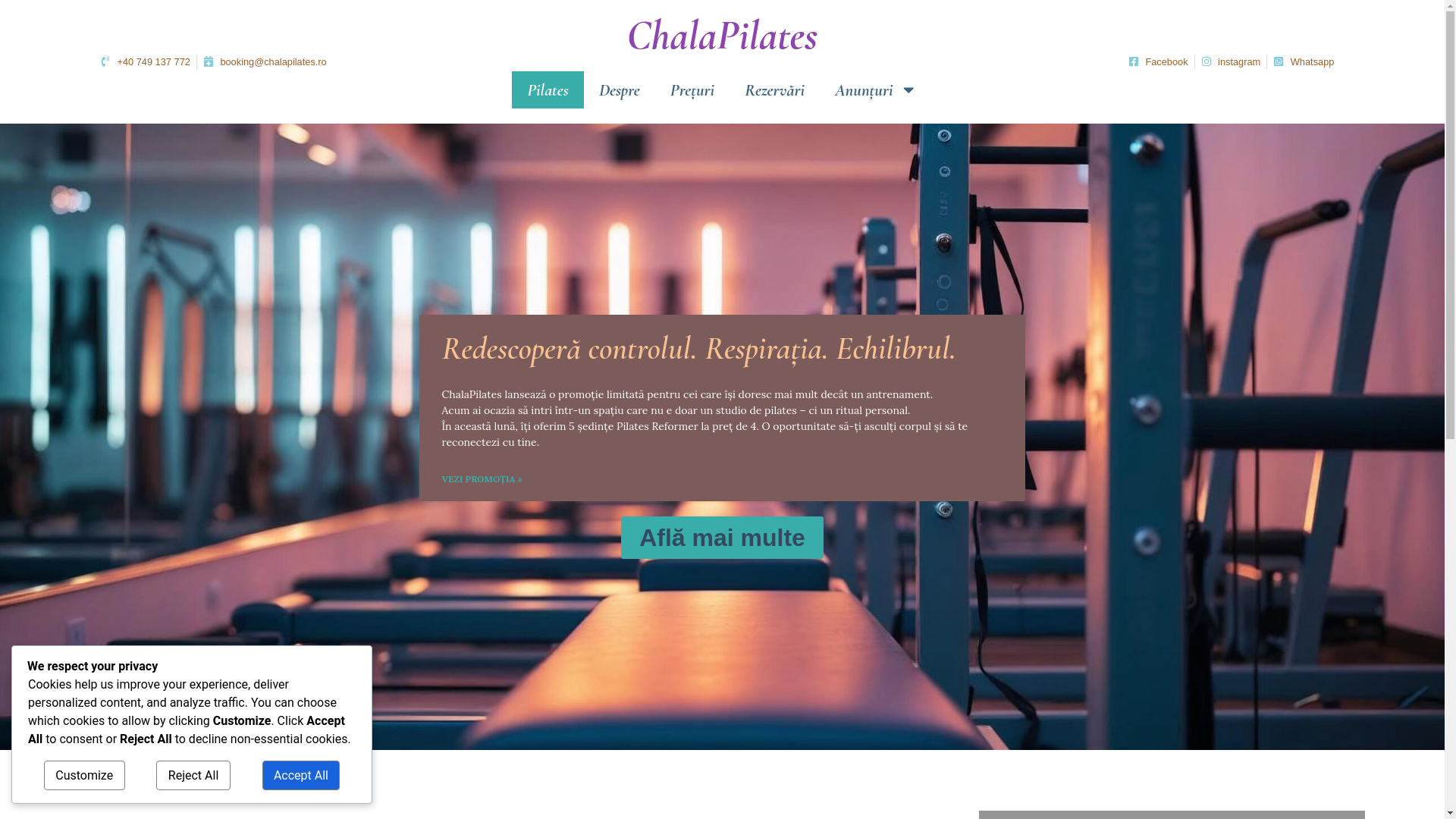 website screenshot of https://chalapilates.ro/