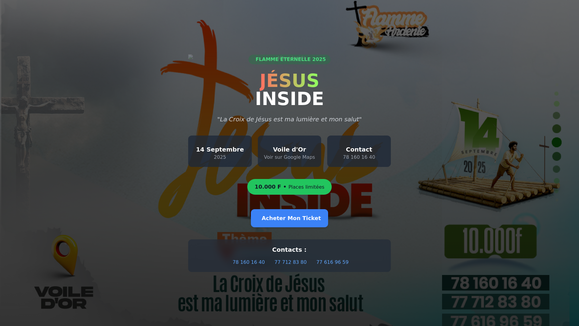 website screenshot of https://flammeardente.sn/