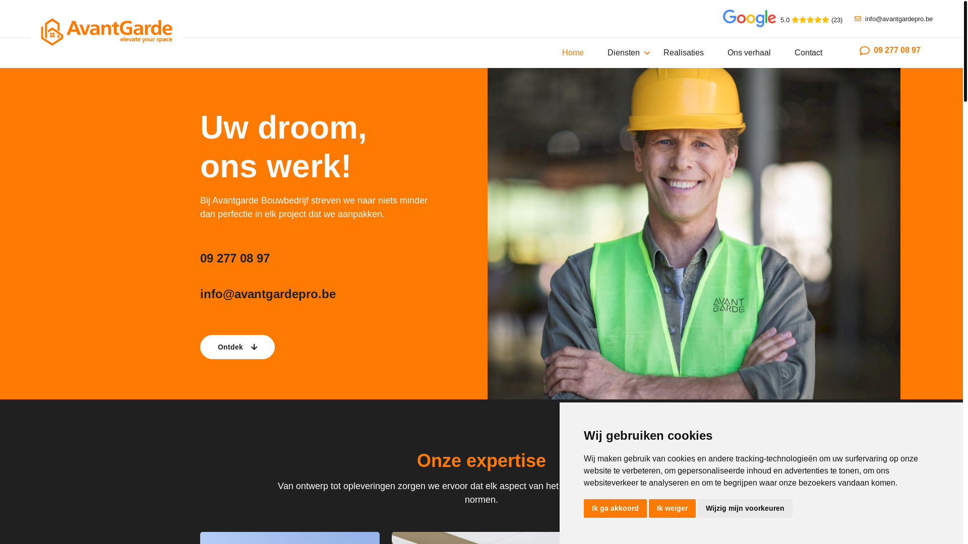 website screenshot of https://avantgardepro.be/