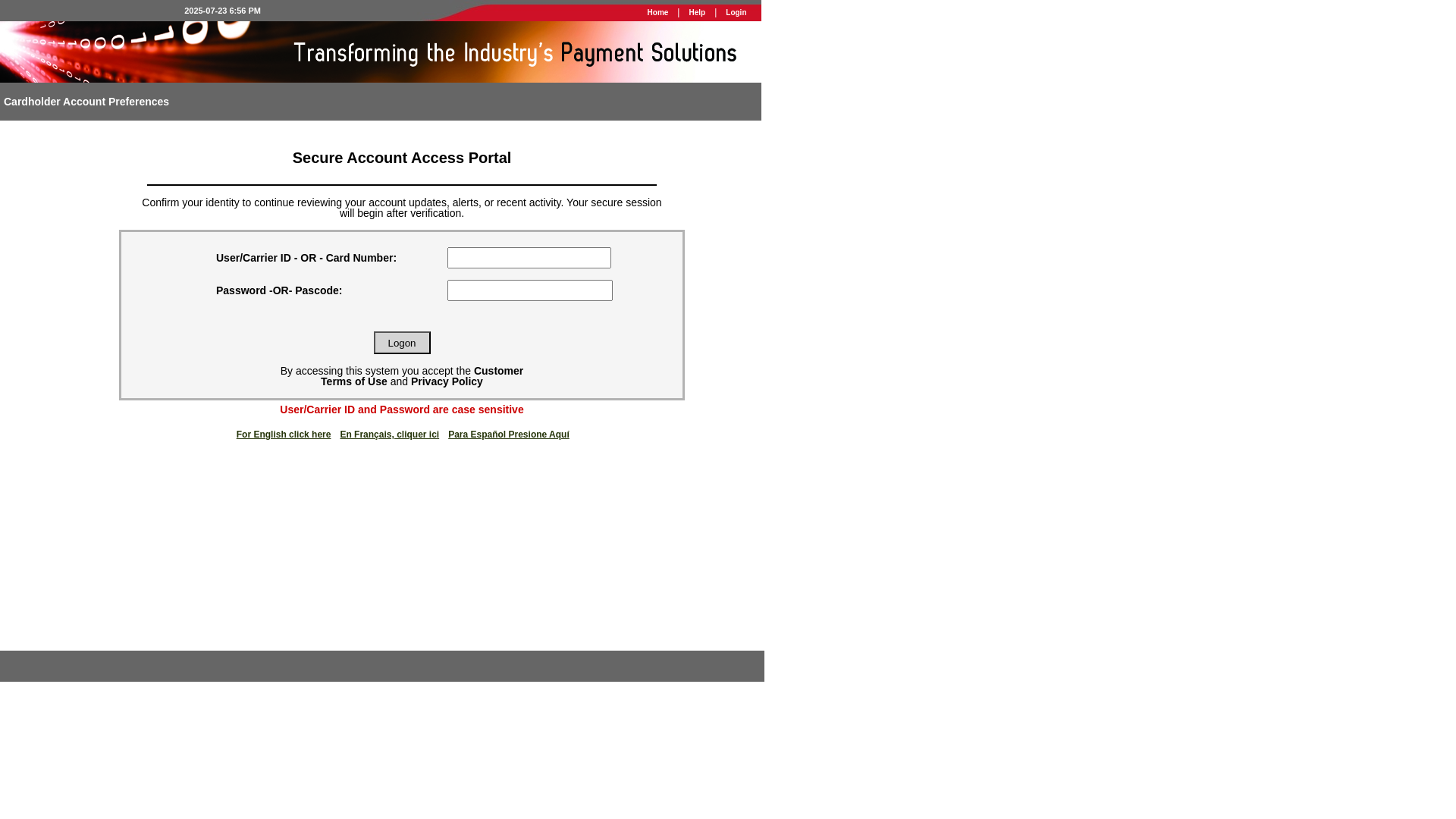 website screenshot of https://carriermainportal.pro/