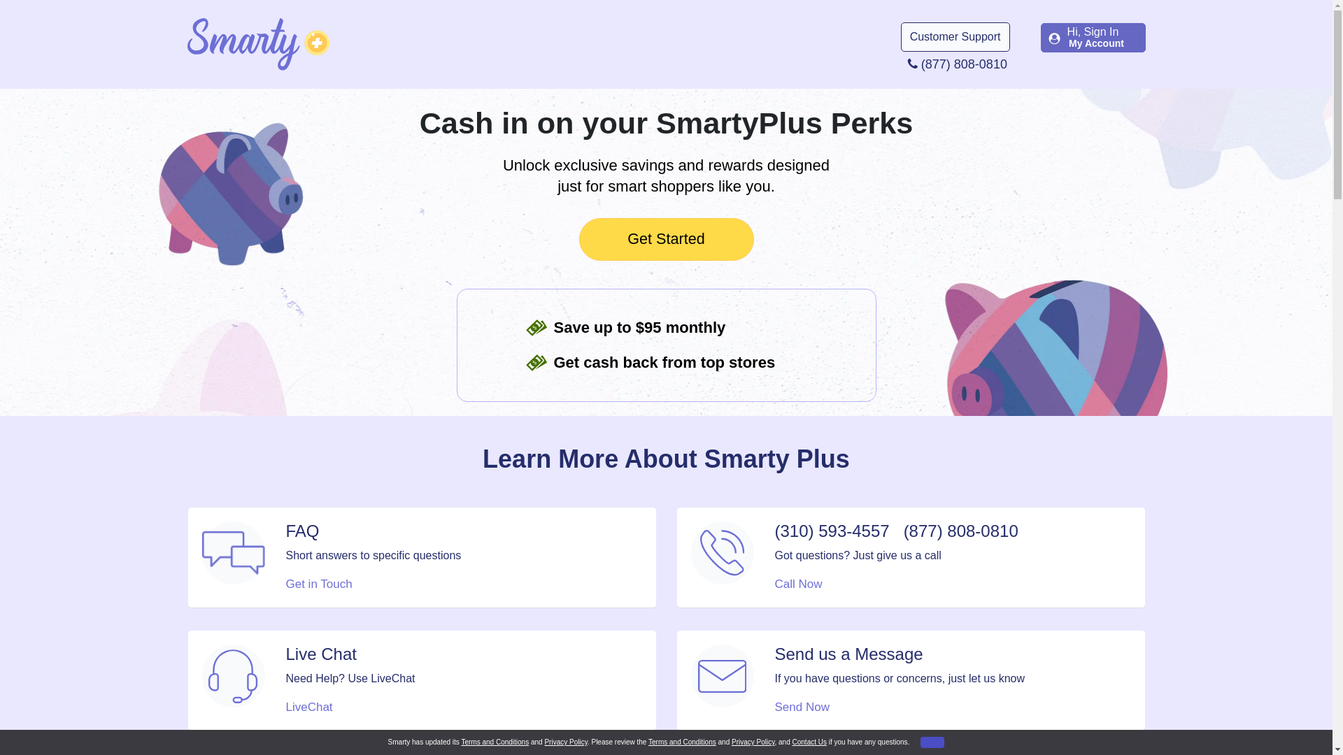 website screenshot of https://www.smartycashback.com/
