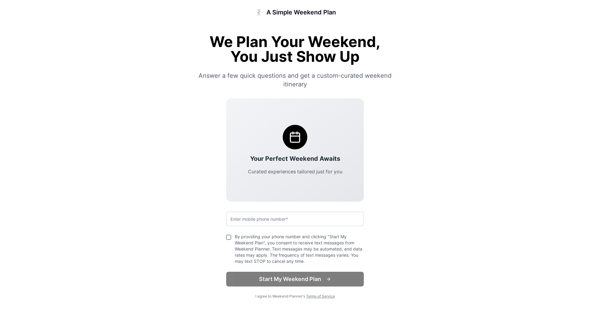 website screenshot of https://asimpleweekendplanner.com/