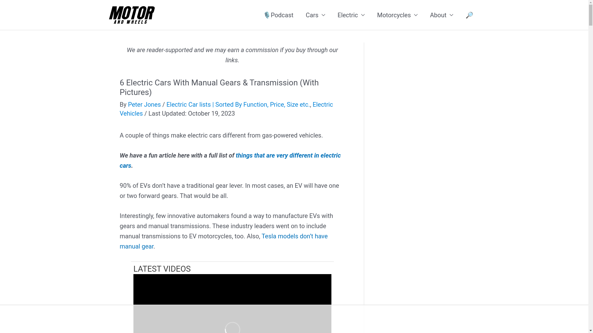 website screenshot of https://motorandwheels.com/electric-cars-gears-manual-transmission/