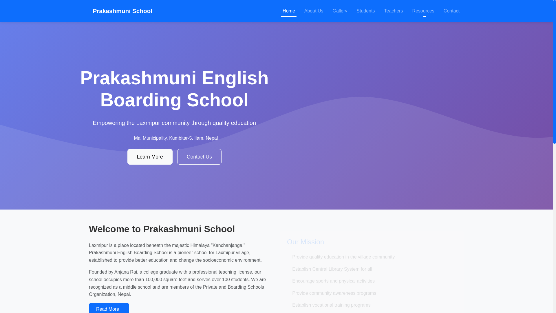 website screenshot of https://prakashmunischool.com/