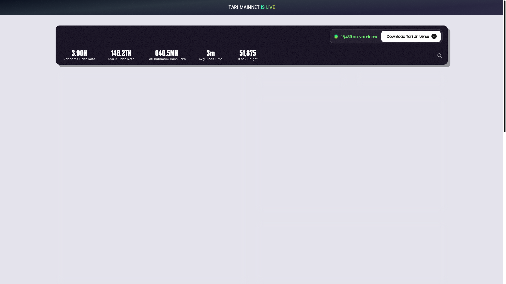 website screenshot of https://tari-block-explore-mainnet.pages.dev/