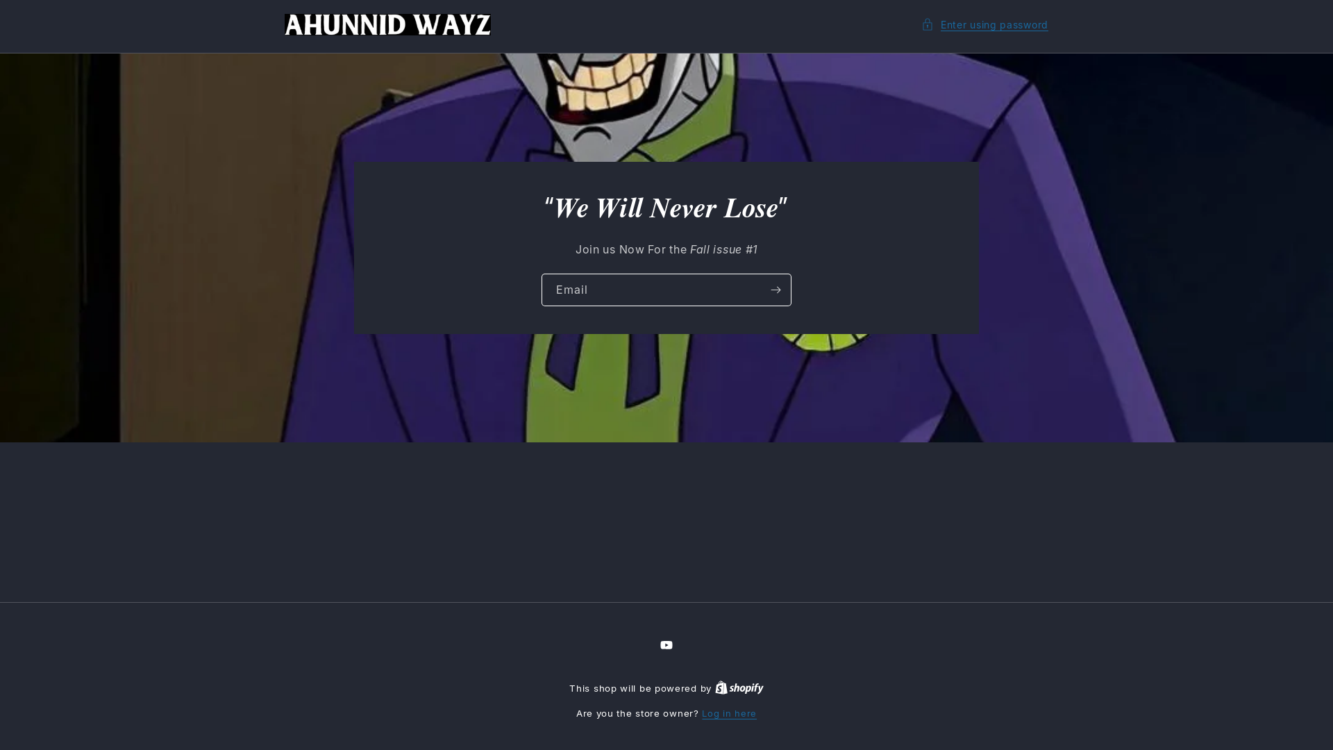 website screenshot of https://ahunnidwayz.store/