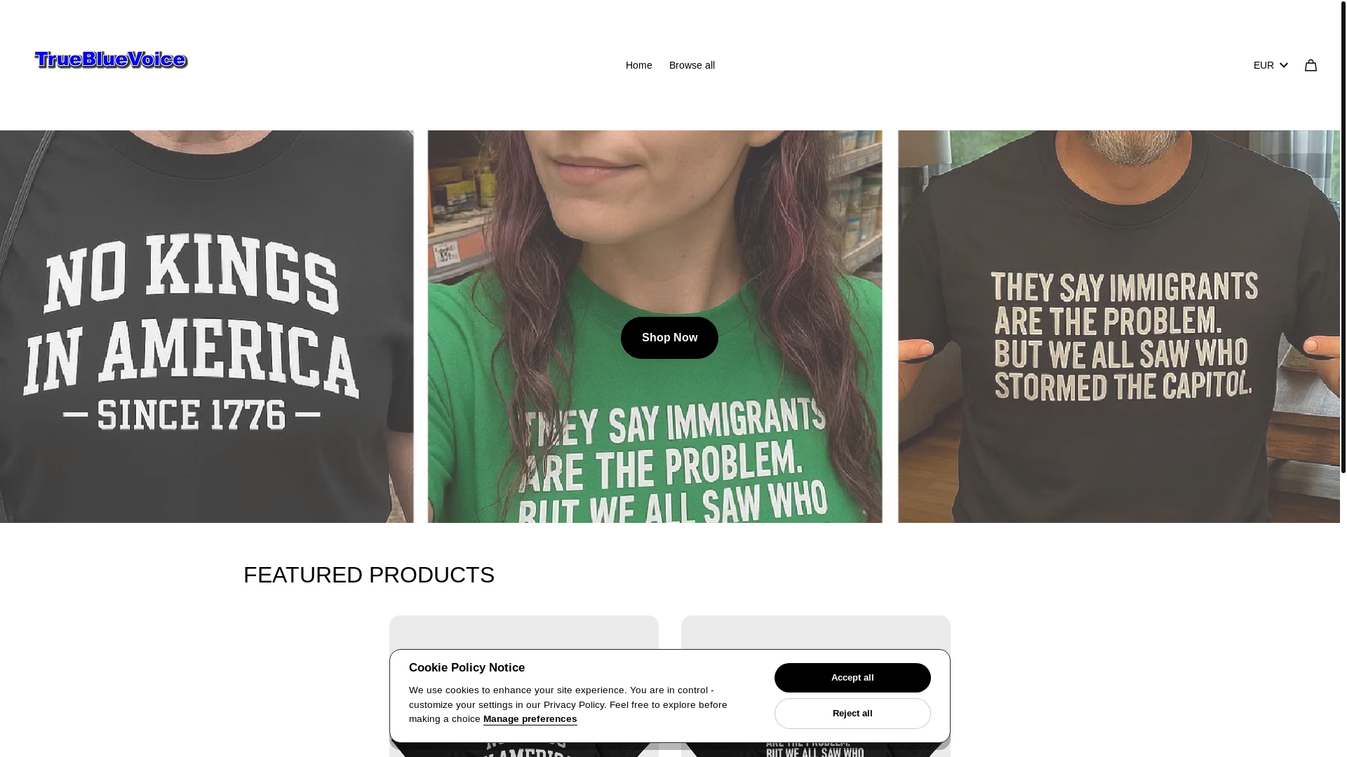 website screenshot of https://truebluevoice.store/