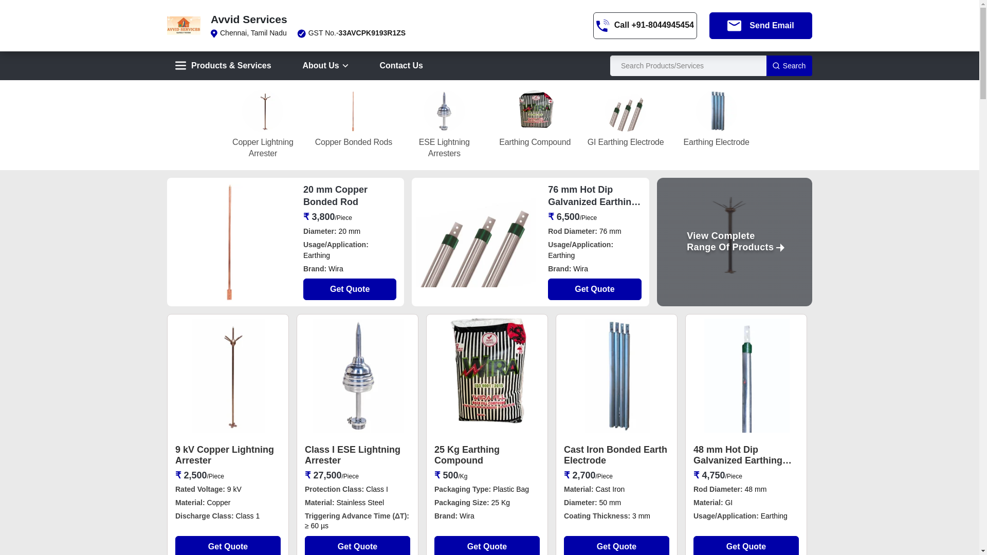 website screenshot of https://avvidservices.in/