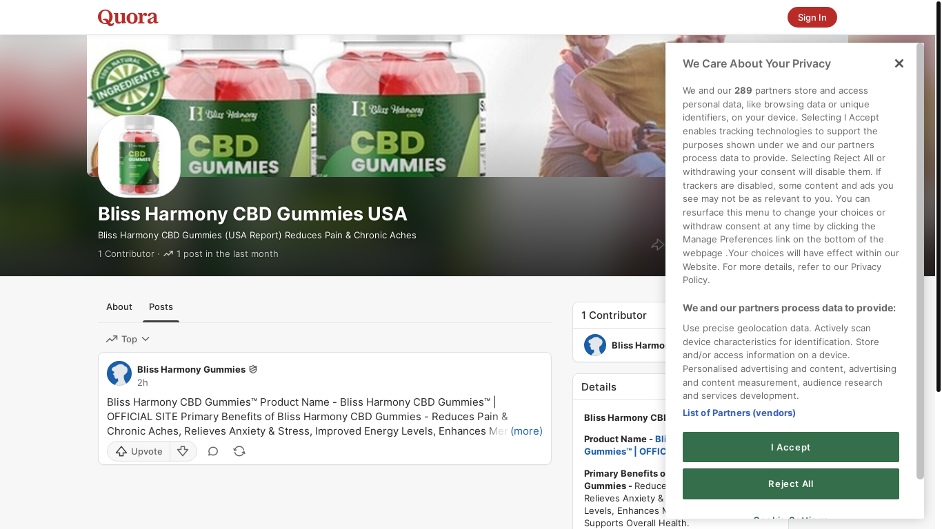 website screenshot of https://blissharmonycbdgummiesusa.quora.com/
