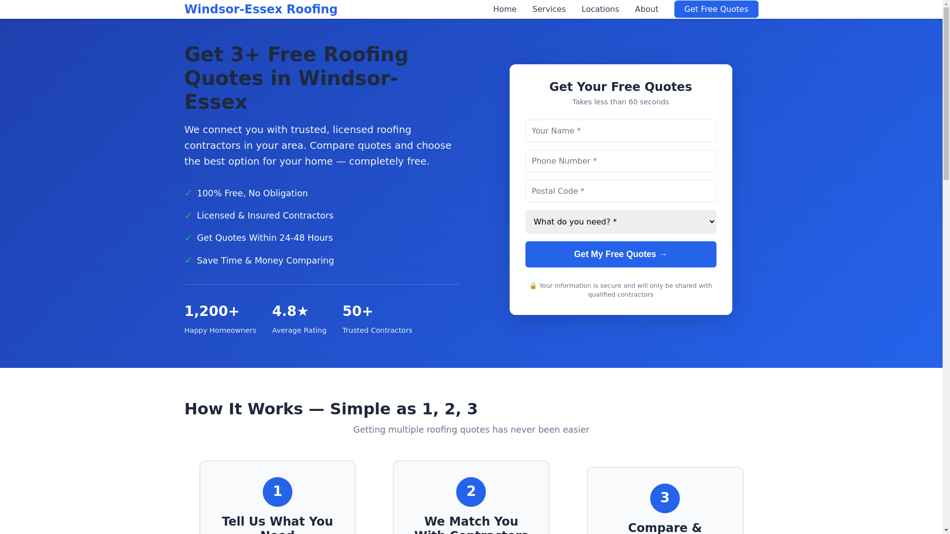 website screenshot of https://windsorroofingquotes.ca/