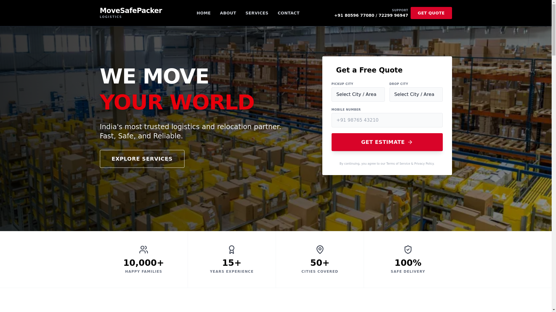 website screenshot of https://movesafepacker.com/