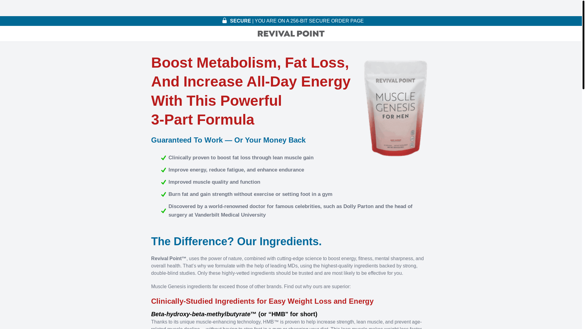 website screenshot of https://pages.revivalpoint.com/checkout/order-muscle-genesis