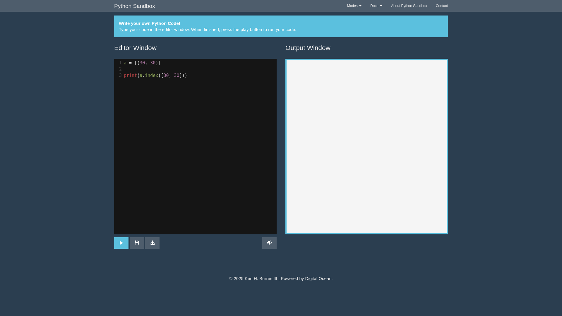 website screenshot of https://pythonsandbox.com/code/pythonsandbox_u155319_bmmwgzaELkVluKAdRM8w5VjE_v0.py