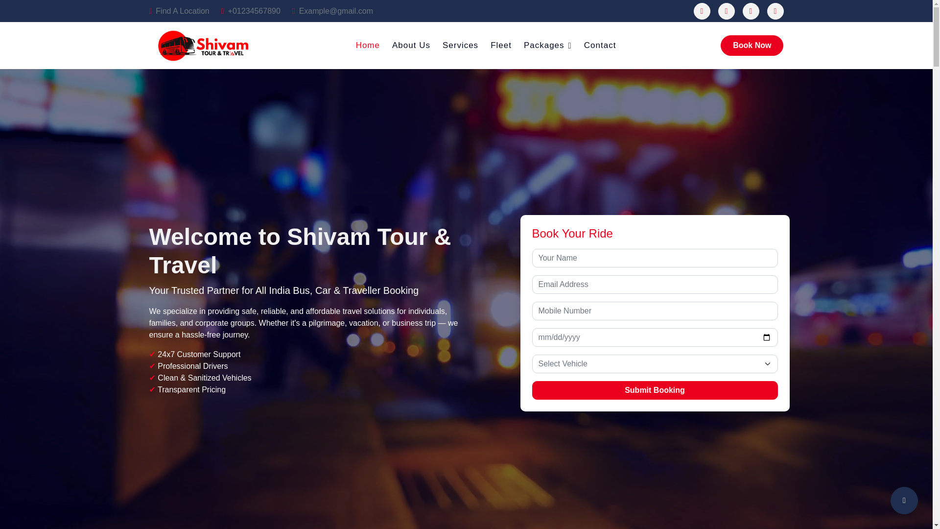 website screenshot of https://shivambustravel.in/