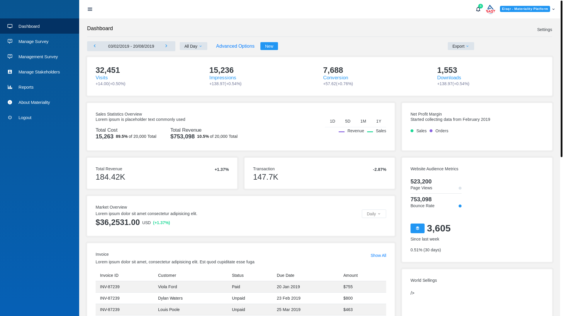 website screenshot of https://materiality-client.web.app/