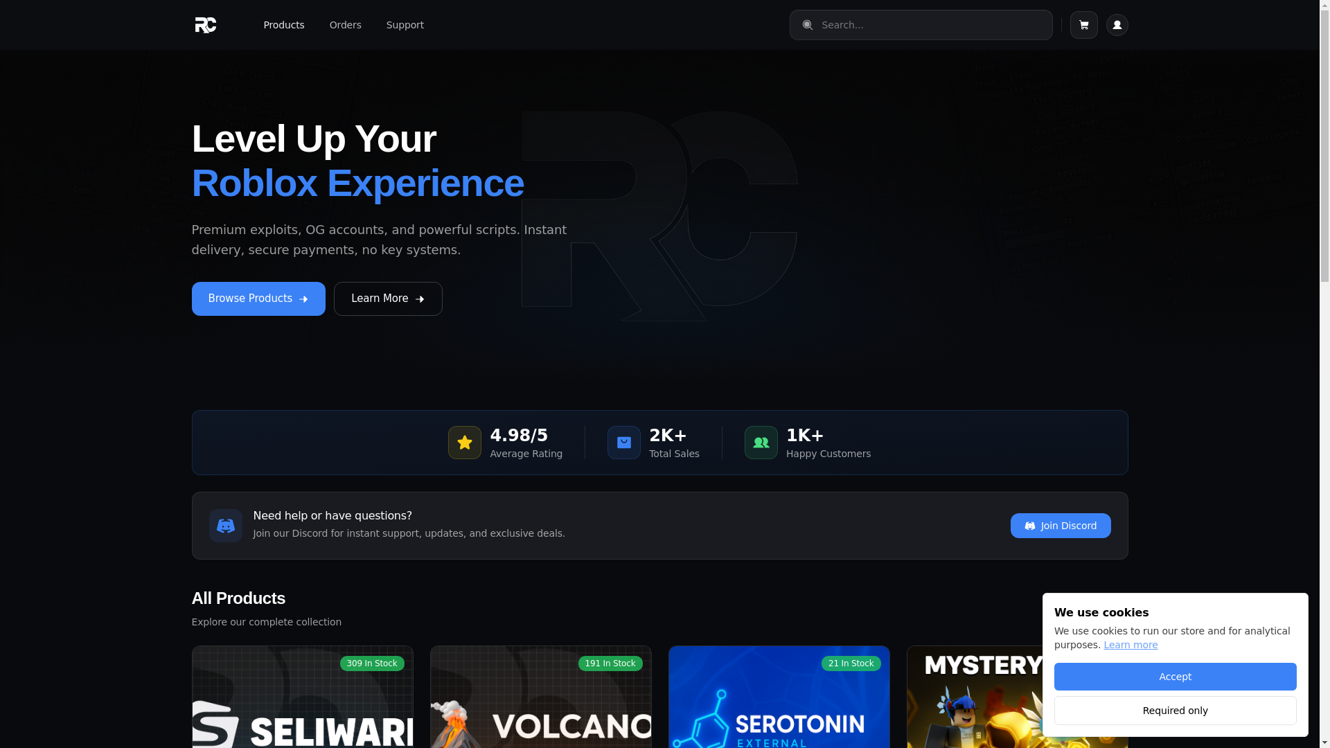 website screenshot of https://rocheats.com/?ref=alexscripter