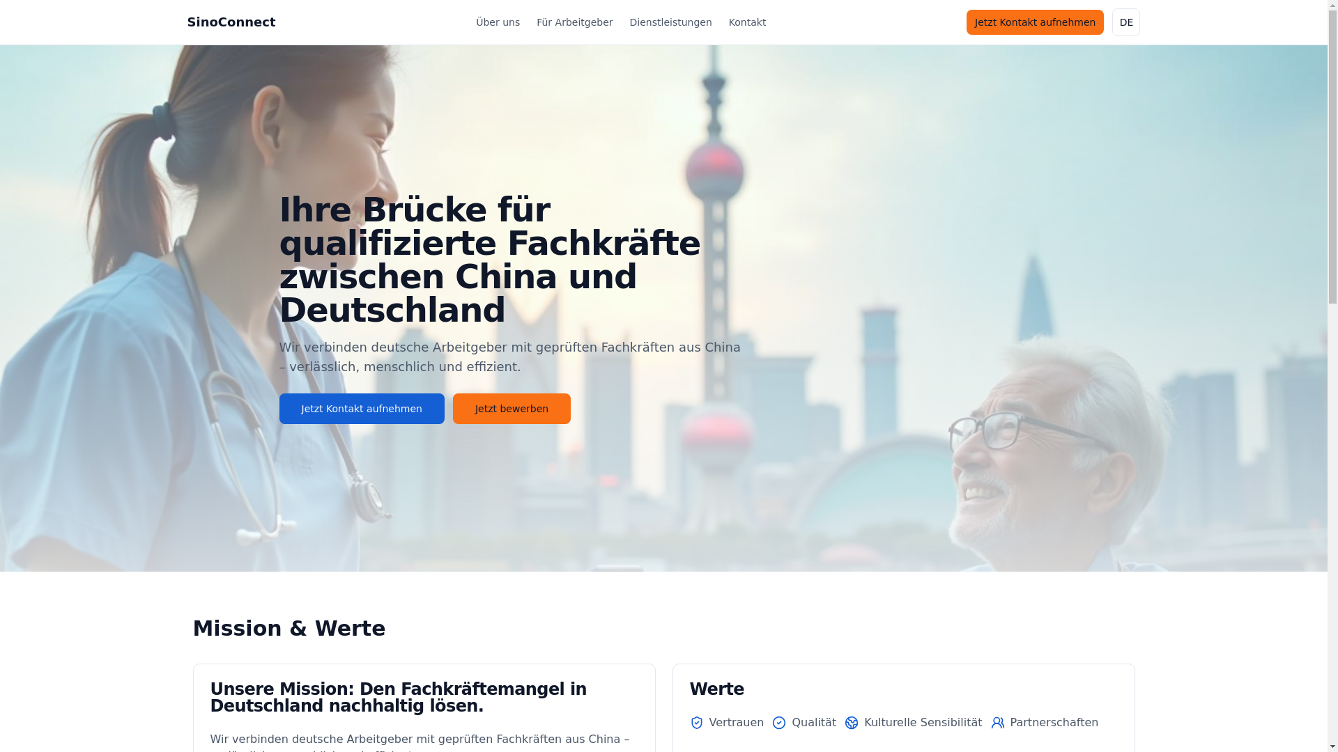 website screenshot of https://sinoconnect.de/