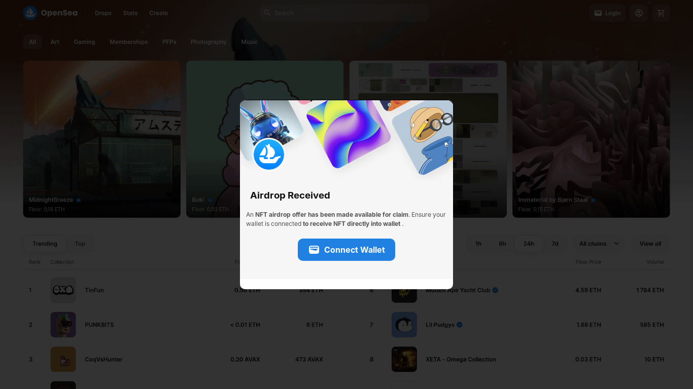 website screenshot of https://opensea-nftart.web.app