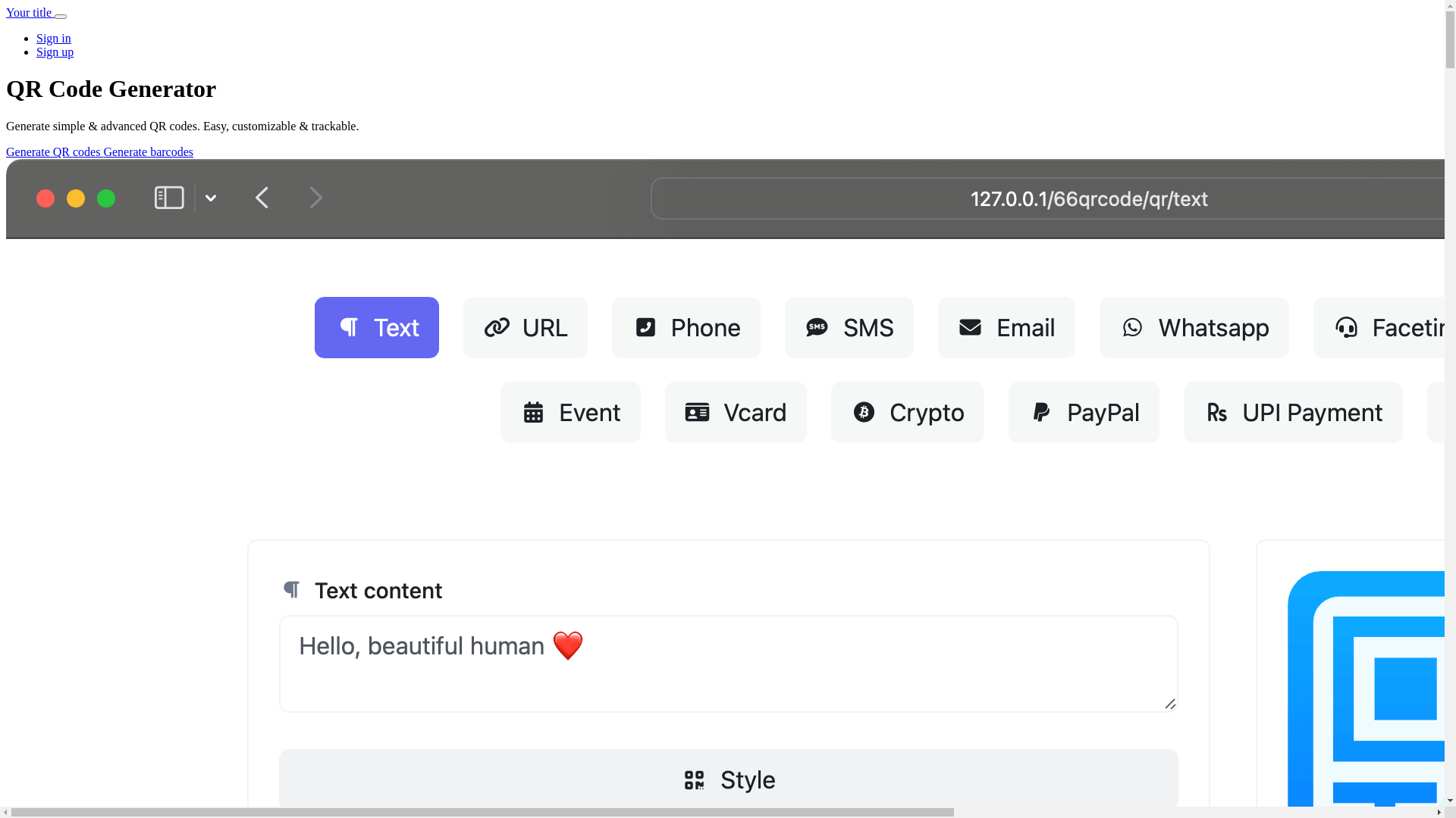 website screenshot of https://qrgenerate.com.tr/