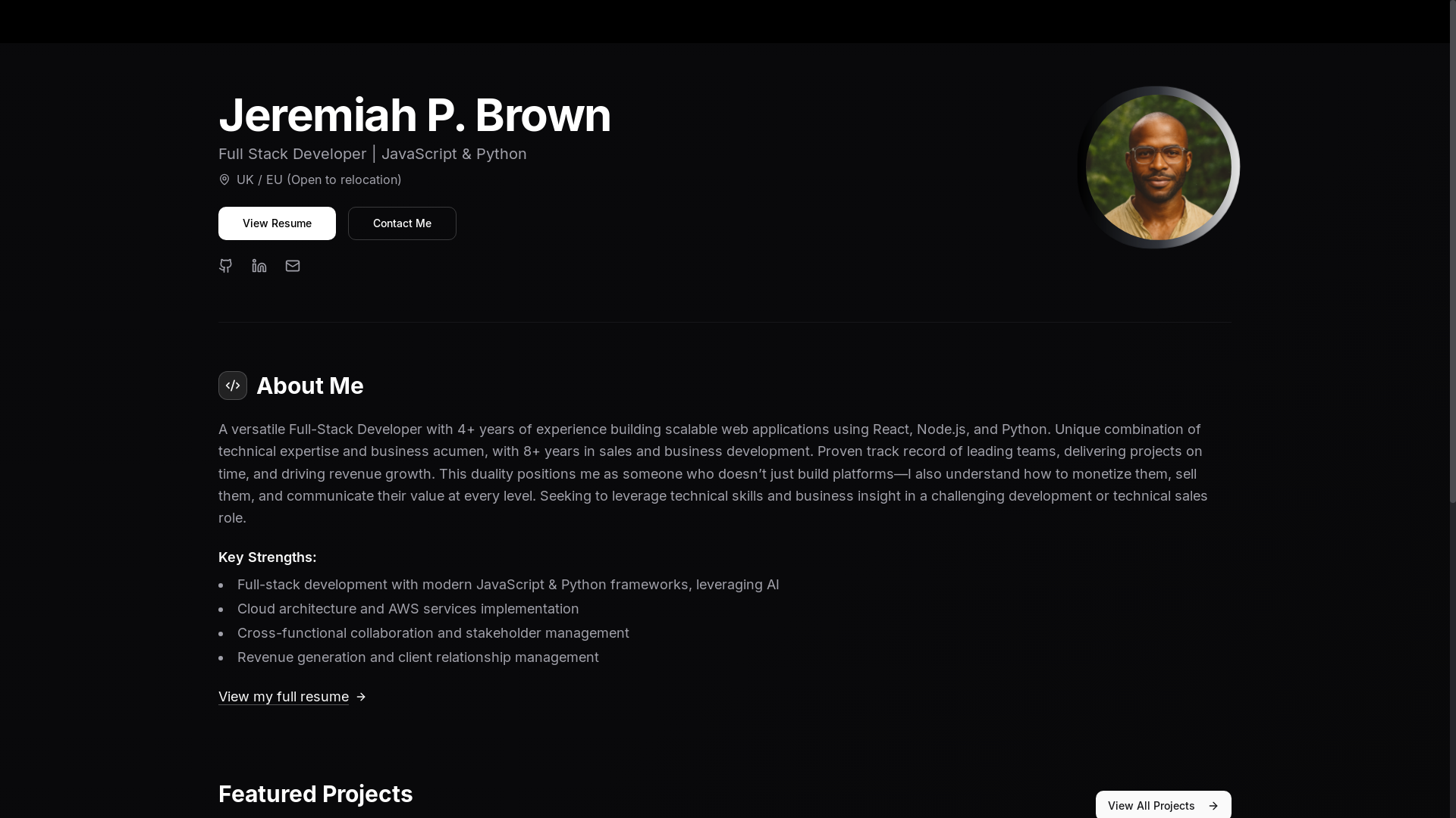 website screenshot of https://jeremiahpbrown.dev/